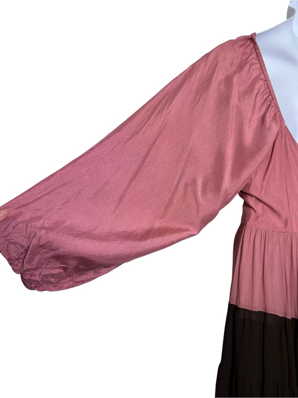 Anthropologie Nirmooha Puff-Sleeved Colorblocked Maxi Dress medium tiered FLAWED - Picture 8 of 16